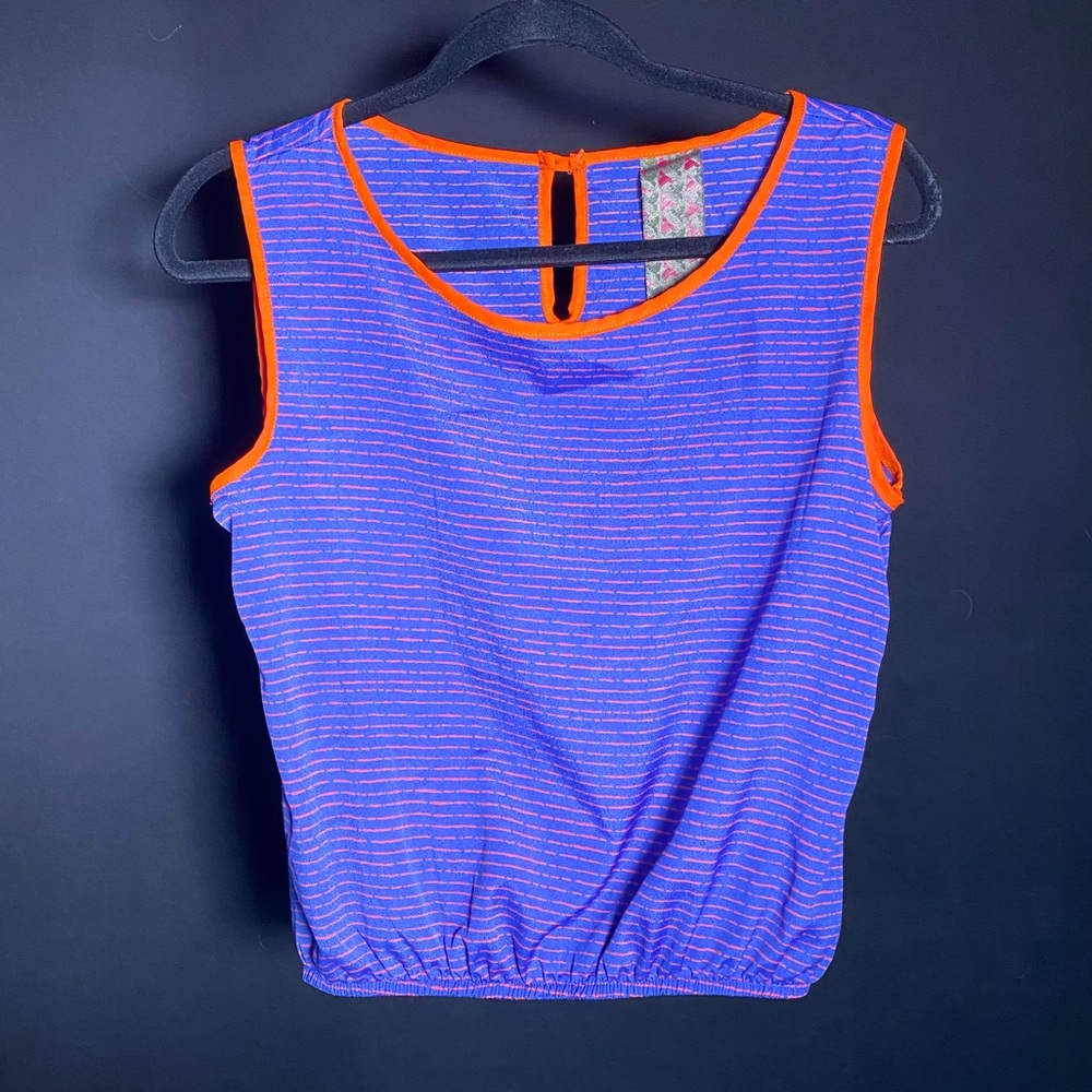 Purple-Blue Striped Crop Top w/ Elastic at Waist